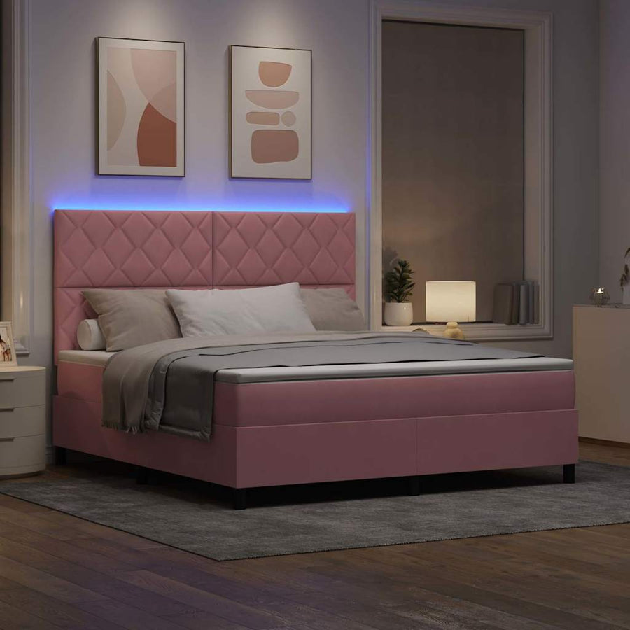 LED Box Spring Bed met matras Roze 180 x 200 cm Fluweel