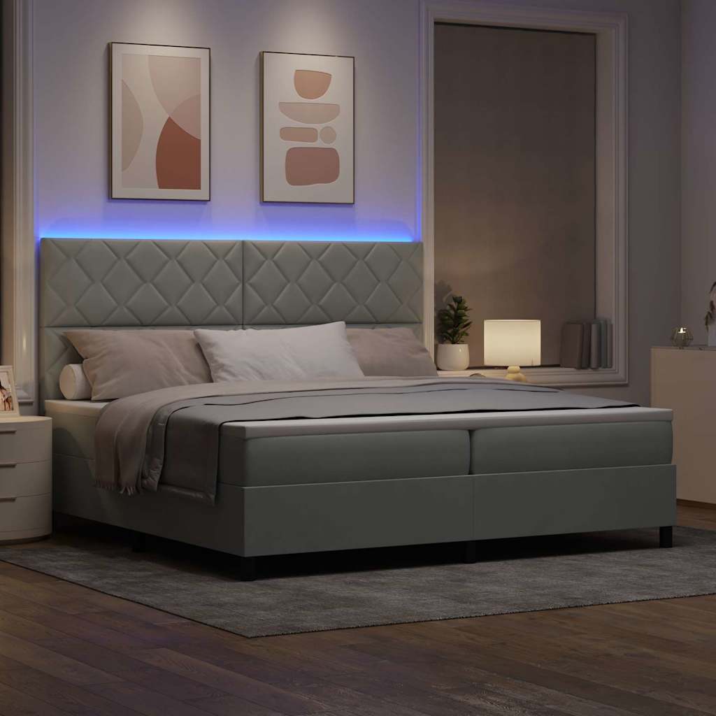 LED Box Spring Bed Lichtgrijs 200 x 200 cm Fluweel