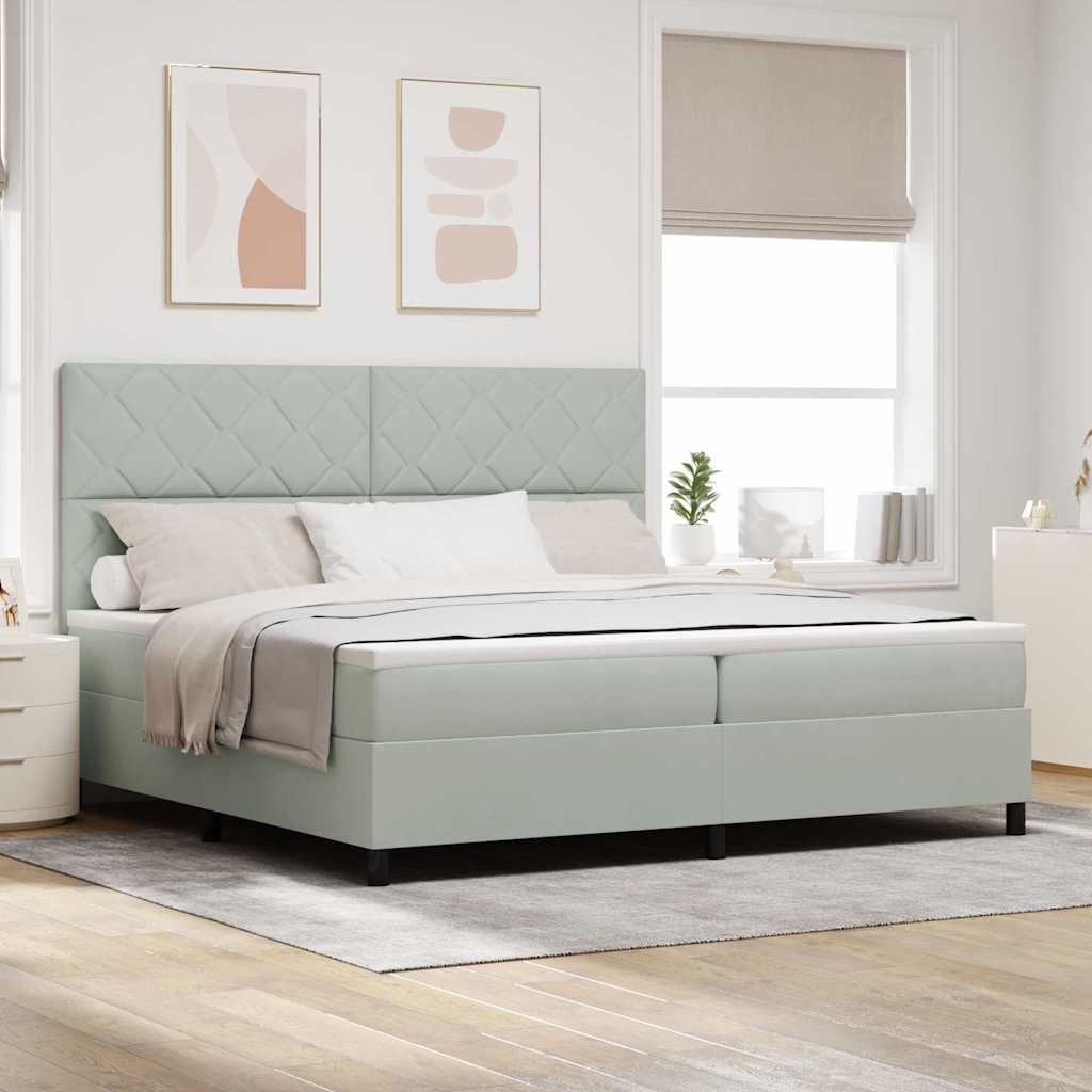 LED Box Spring Bed Lichtgrijs 200 x 200 cm Fluweel