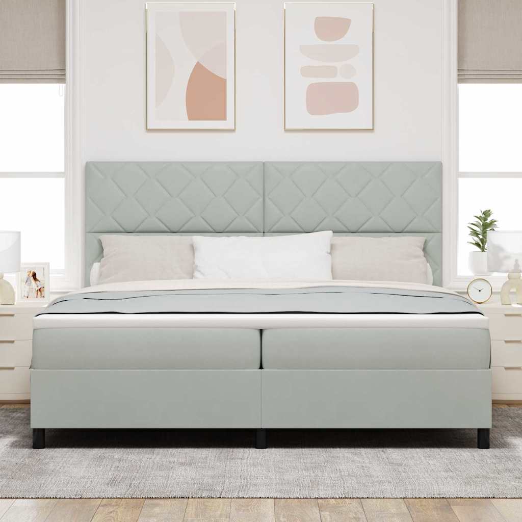 LED Box Spring Bed Lichtgrijs 200 x 200 cm Fluweel