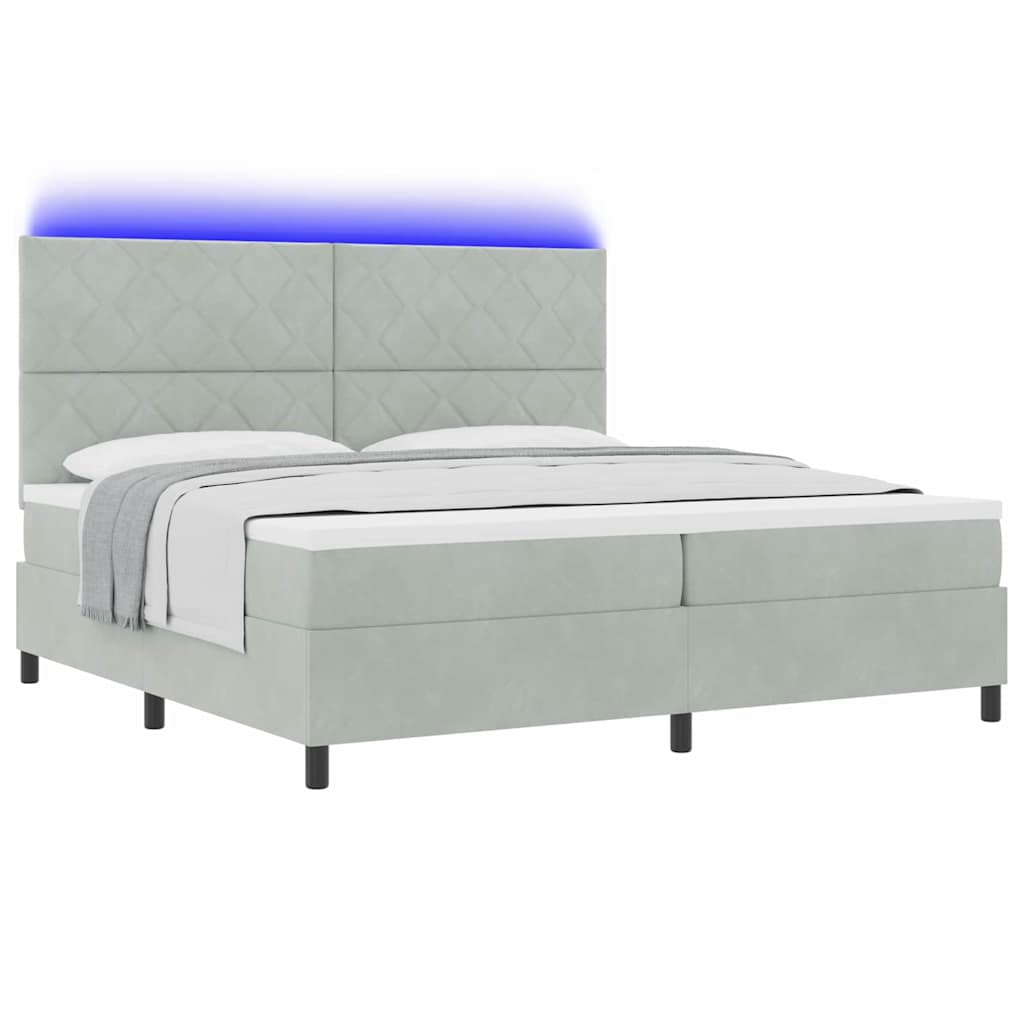 LED Box Spring Bed Lichtgrijs 200 x 200 cm Fluweel