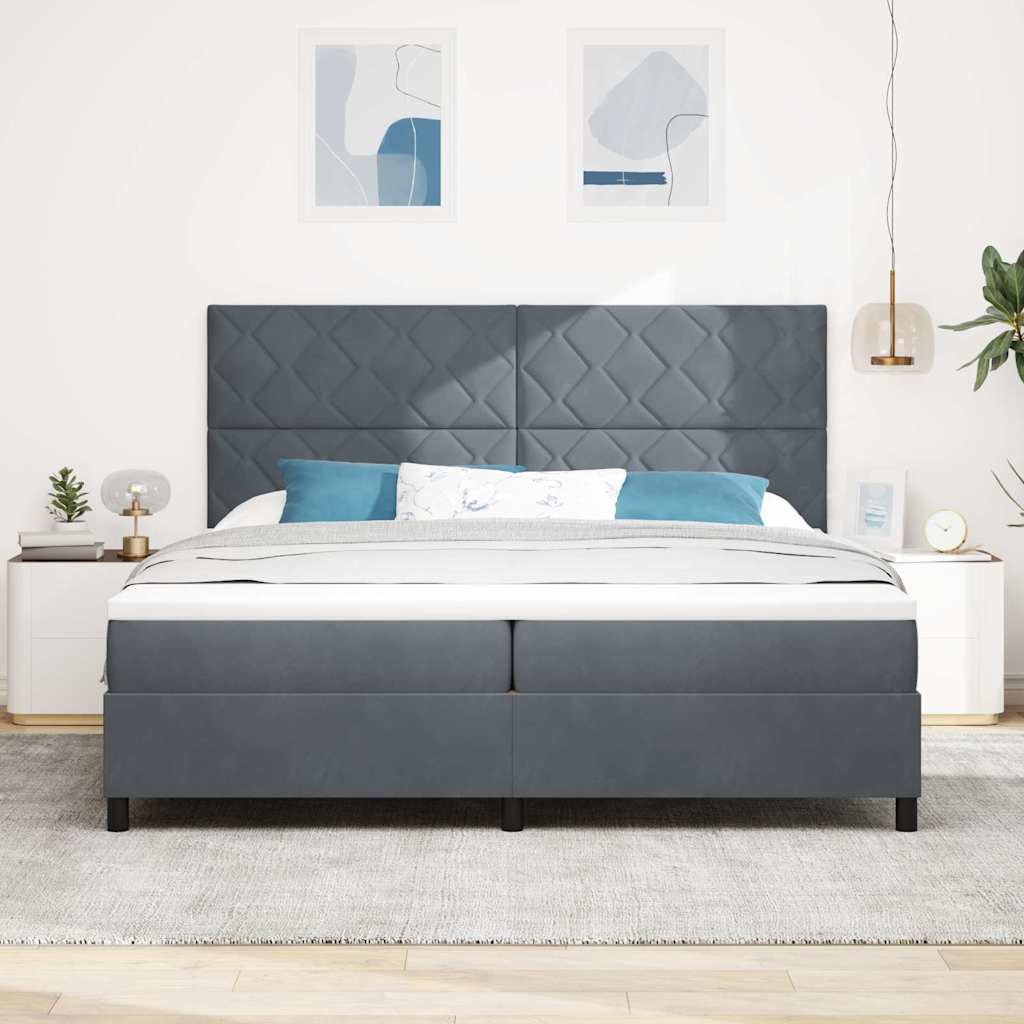 LED Box Spring Bed Donkergrijs 200 x 200 cm Fluweel