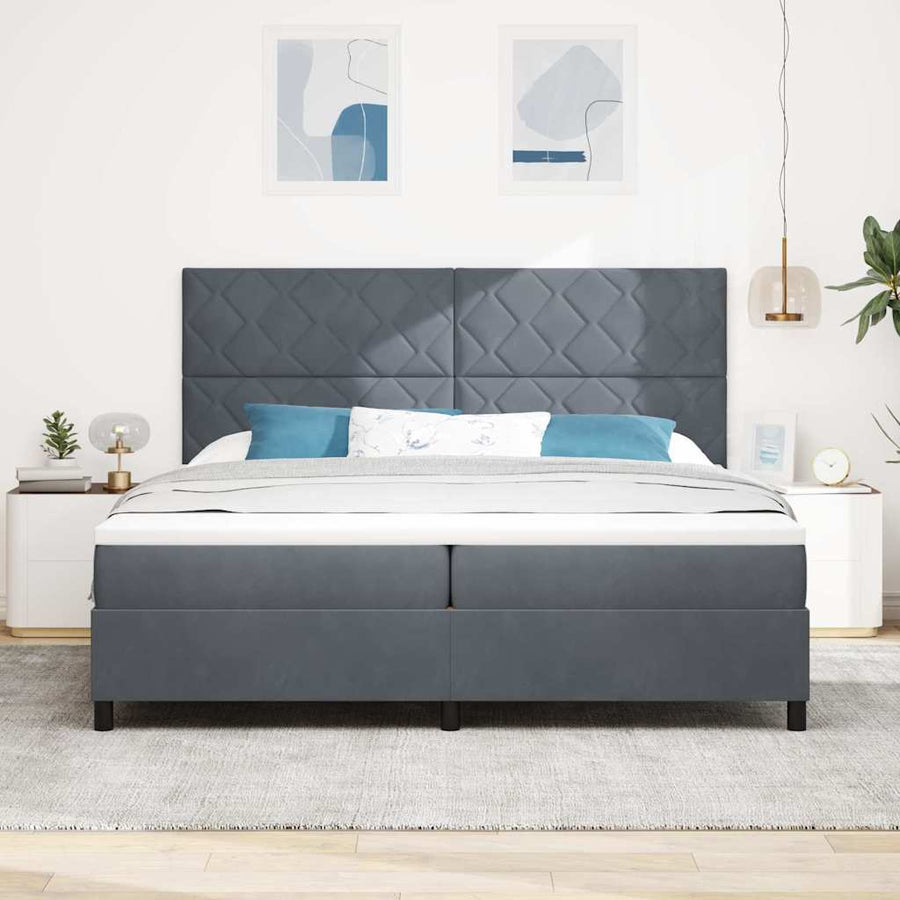 LED Box Spring Bed Donkergrijs 200 x 200 cm Fluweel