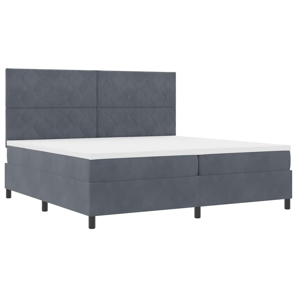 LED Box Spring Bed Donkergrijs 200 x 200 cm Fluweel