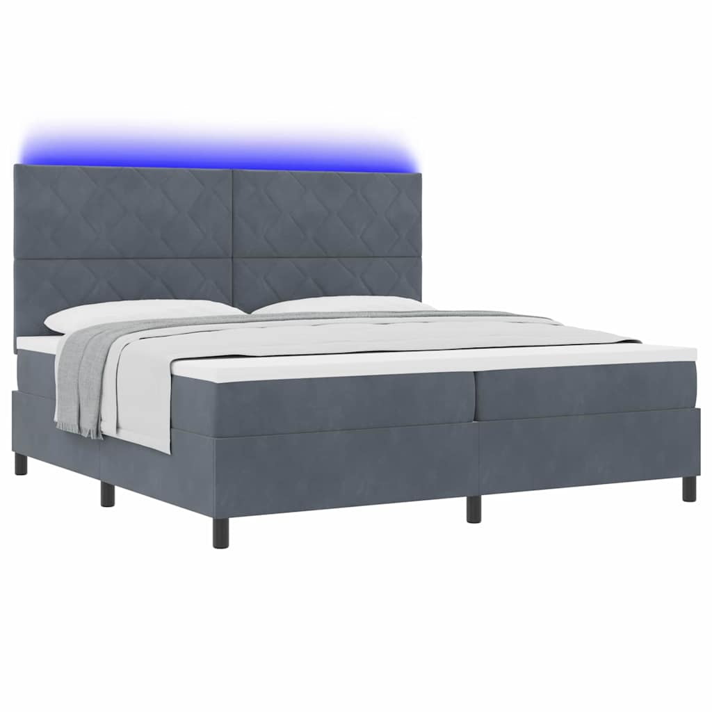 LED Box Spring Bed Donkergrijs 200 x 200 cm Fluweel