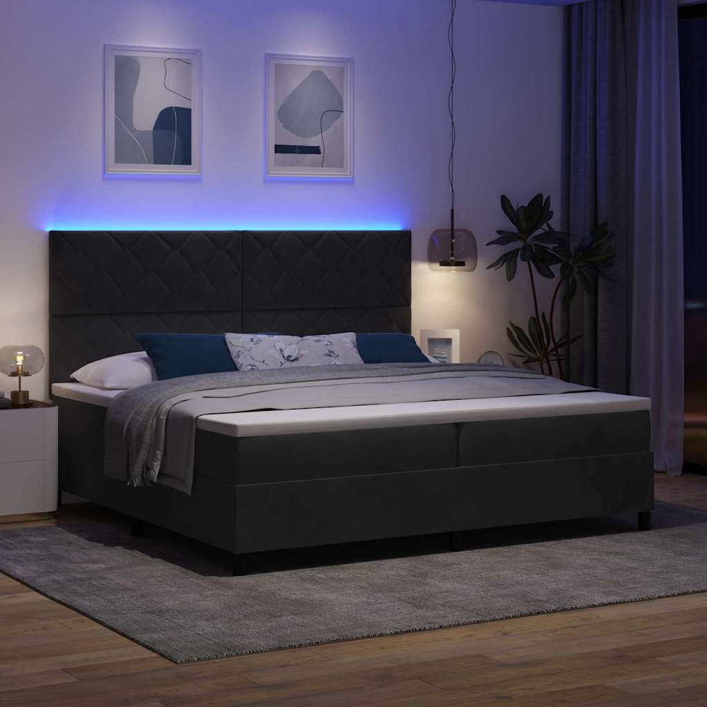 LED Box Spring Bed met hoofdeinde Zwart 200 x 200 cm Fluweel