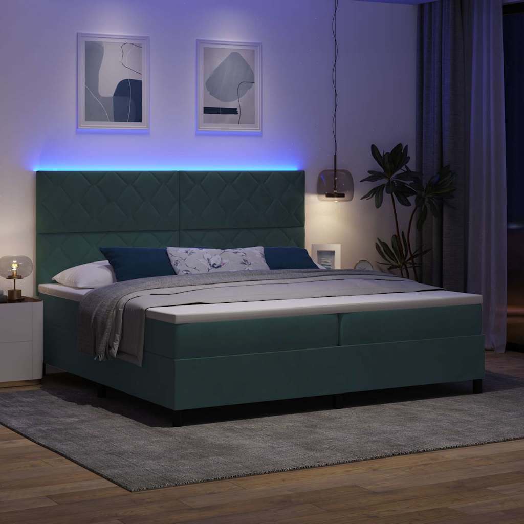 LED Box Spring Bed Donkergroen 200 x 200 cm Fluweel