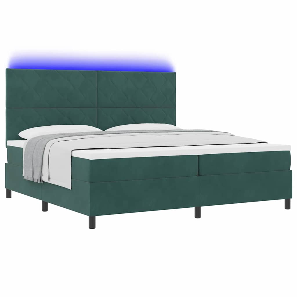 LED Box Spring Bed Donkergroen 200 x 200 cm Fluweel