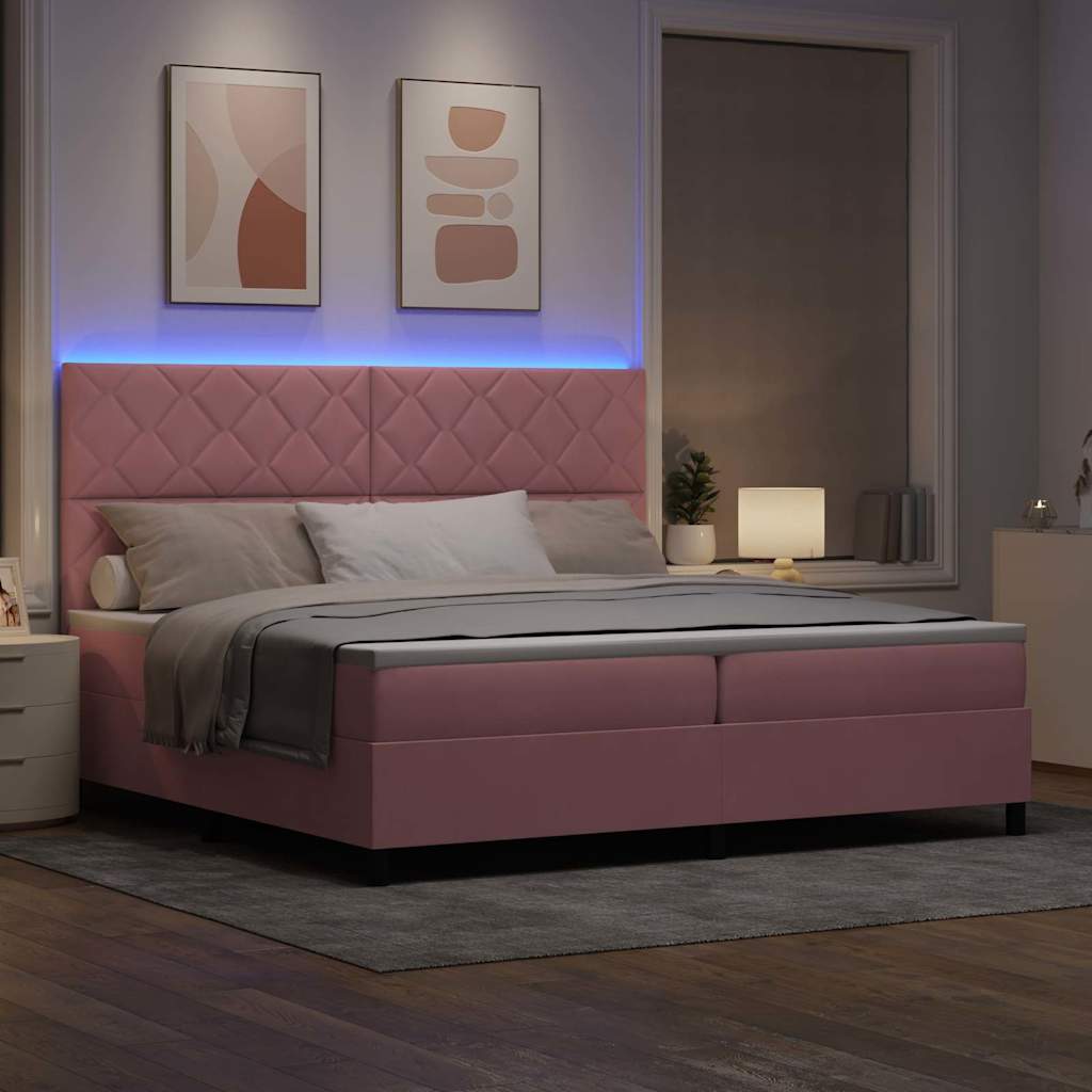 LED Box Spring Bed met hoofdeinde Roze 200 x 200 cm Fluweel