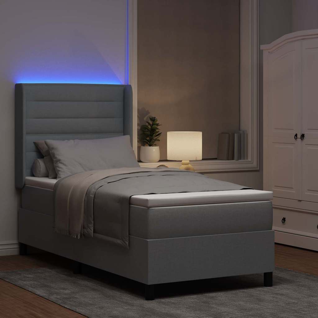 LED Box Spring Bed met matras Lichtgrijs 90 x 190 cm Stof