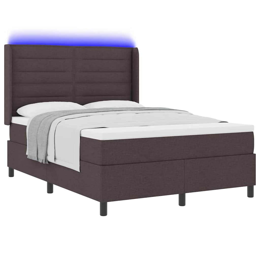 LED Box Spring Bed met matras Donkerbruin 140 x 190 cm Stof