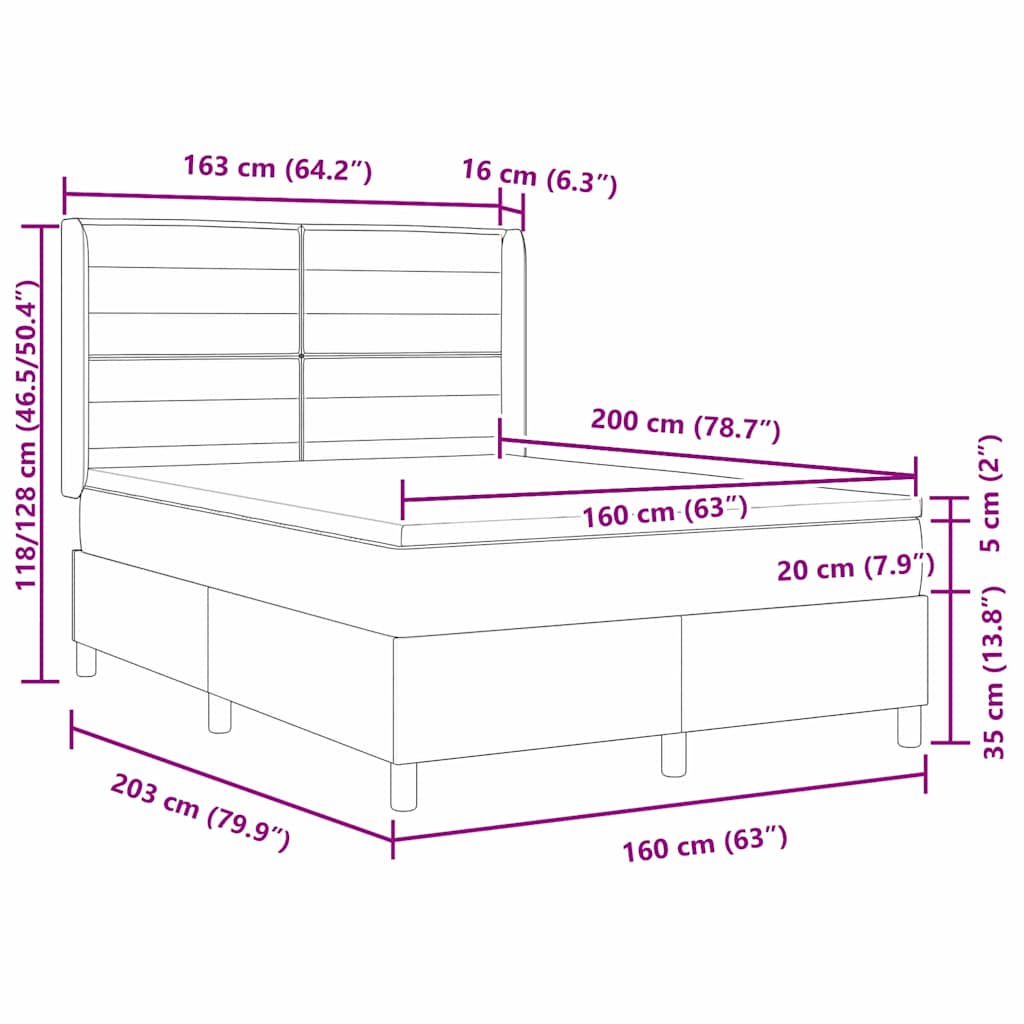 LED Box Spring Bed met matras Donkerbruin 160 x 200 cm Stof