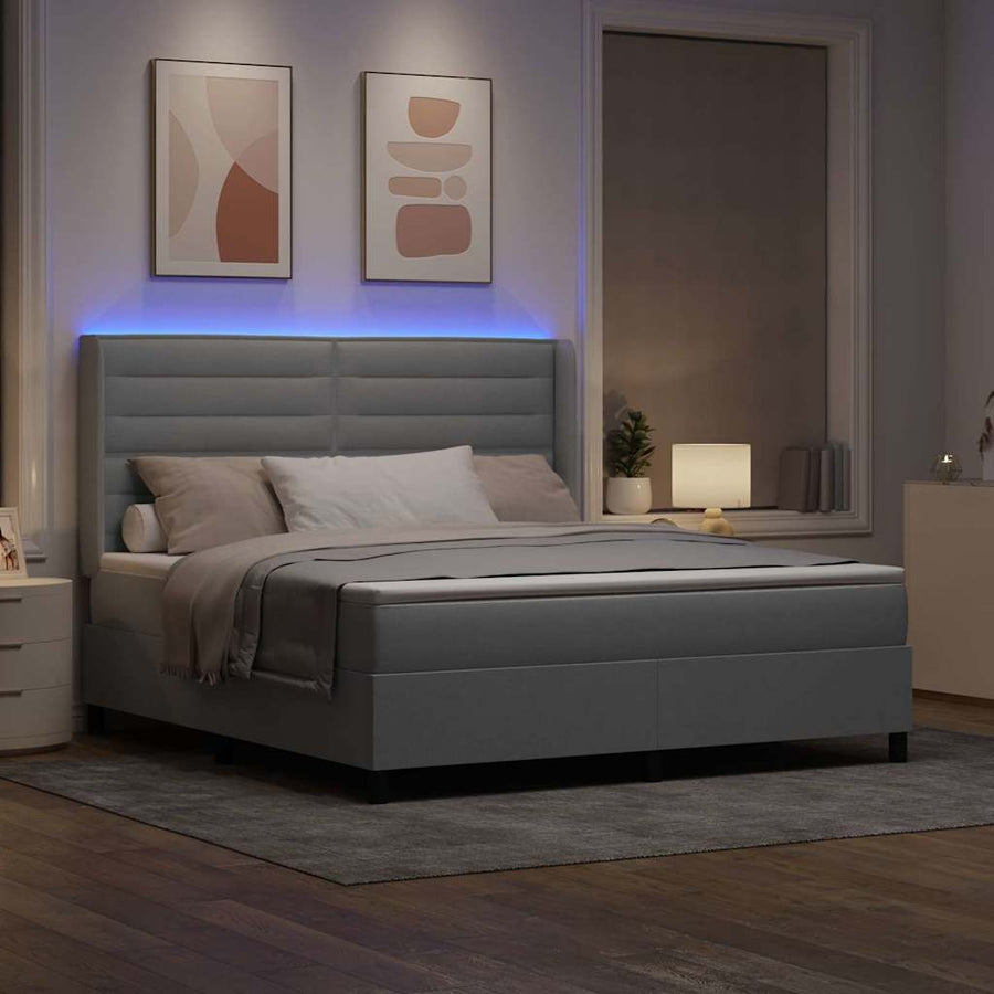 LED Box Spring Bed met matras Lichtgrijs 180 x 200 cm Stof