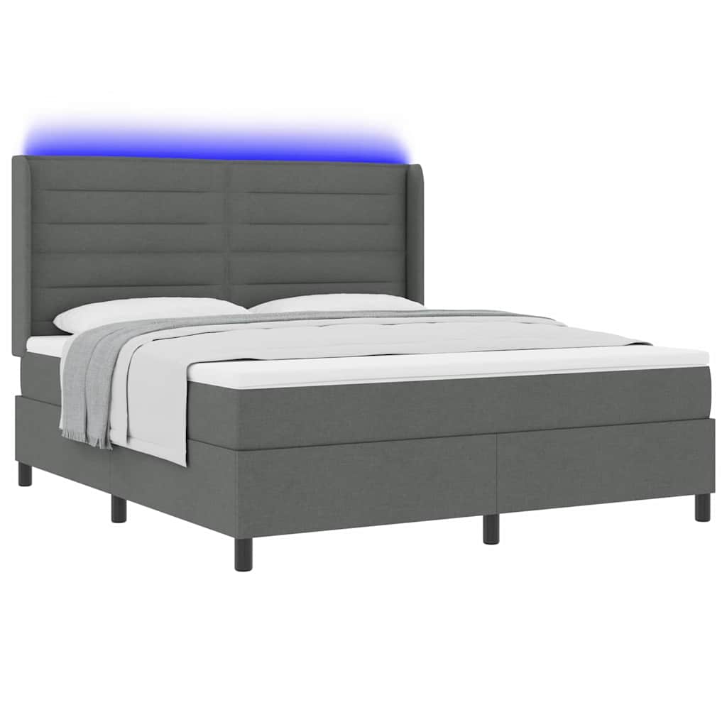 LED Box Spring Bed met matras Donkergrijs 180 x 200 cm Stof