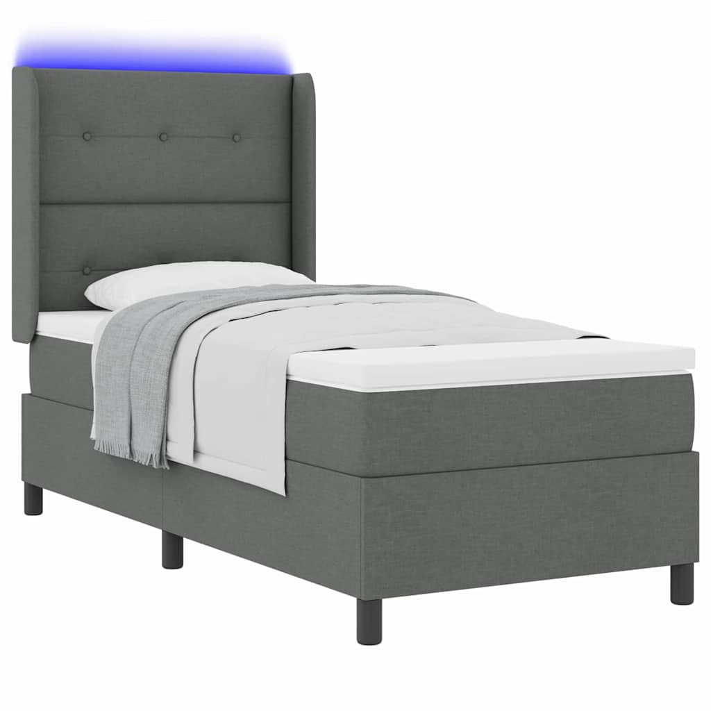 LED Box Spring Bed met hoofdeinde Donkergrijs 90 x 190 cm Stof