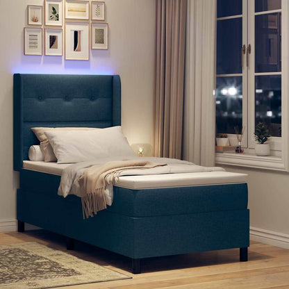 LED Box Spring Bed met hoofdeinde Blauw 90 x 200 cm Stof