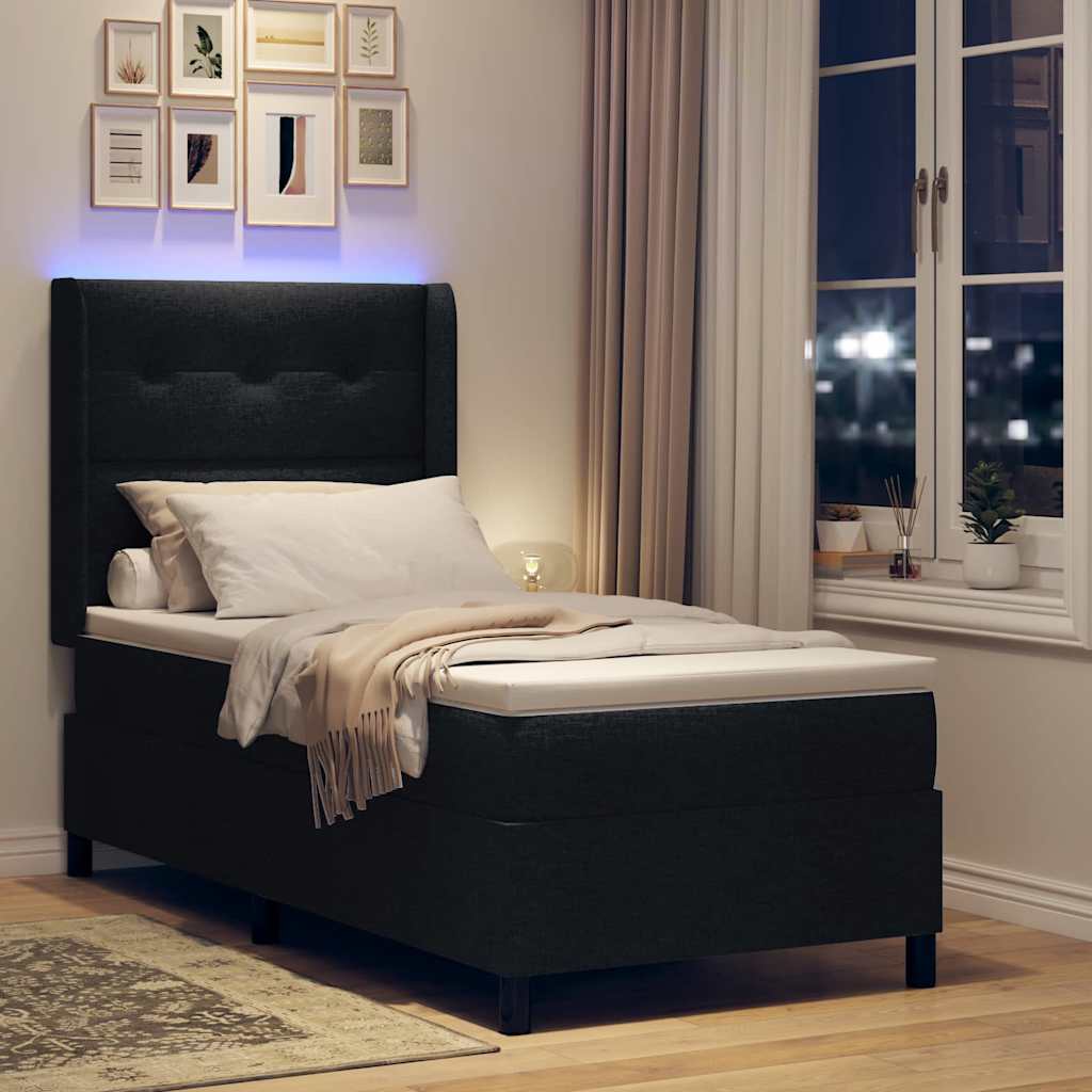 LED Box Spring Bed met hoofdeinde Zwart 100 x 200 cm Stof
