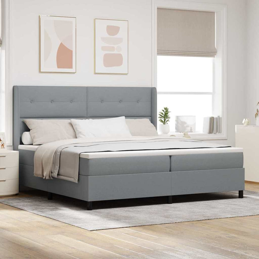 LED Box Spring Bed met hoofdeinde Lichtgrijs 200 x 200 cm Stof