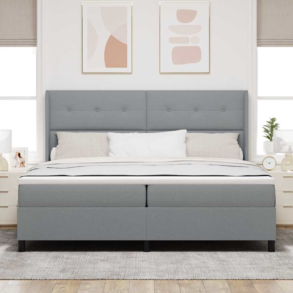 LED Box Spring Bed met hoofdeinde Lichtgrijs 200 x 200 cm Stof