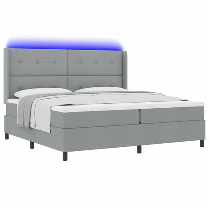 LED Box Spring Bed met hoofdeinde Lichtgrijs 200 x 200 cm Stof