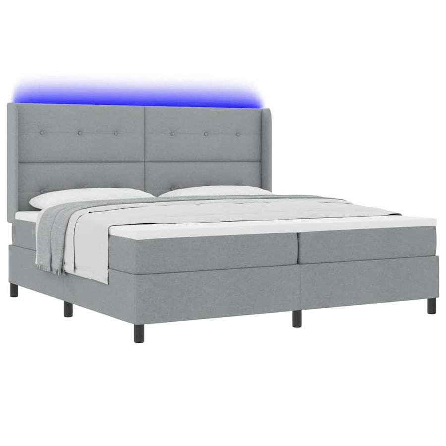 LED Box Spring Bed met hoofdeinde Lichtgrijs 200 x 200 cm Stof