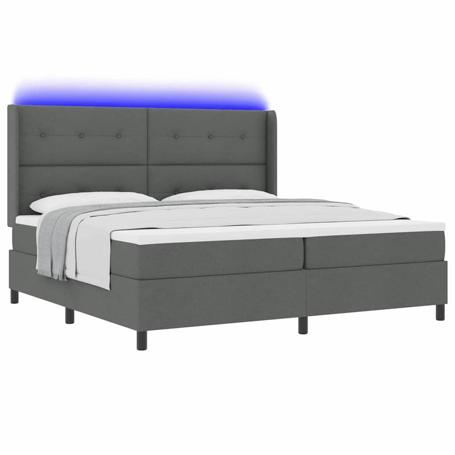 LED Box Spring Bed met hoofdeinde Donkergrijs 200 x 200 cm Stof