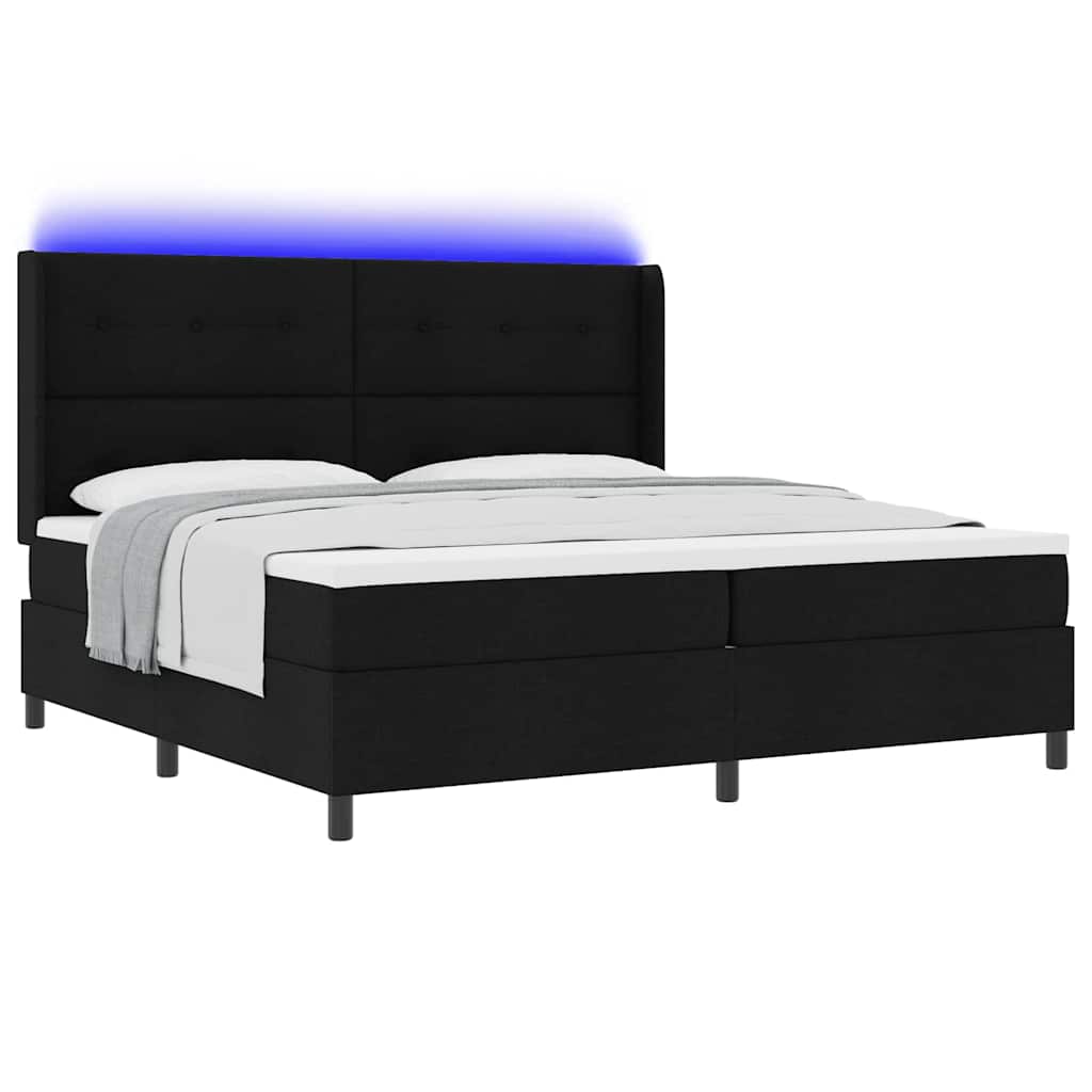 LED Box Spring Bed met hoofdeinde Zwart 200 x 200 cm Stof