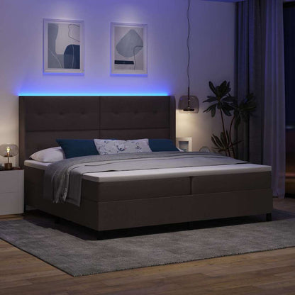 LED Box Spring Bed met hoofdeinde Donkerbruin 200 x 200 cm Stof