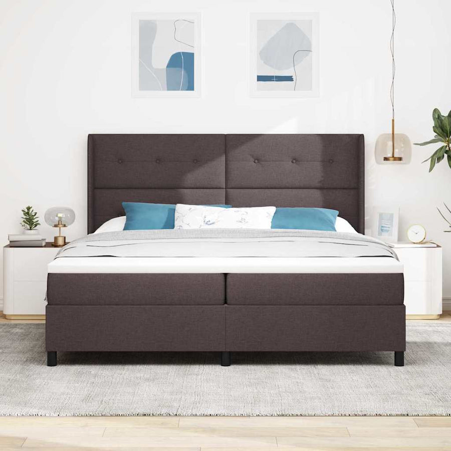 LED Box Spring Bed met hoofdeinde Donkerbruin 200 x 200 cm Stof