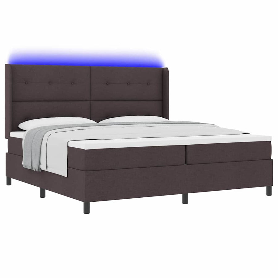 LED Box Spring Bed met hoofdeinde Donkerbruin 200 x 200 cm Stof