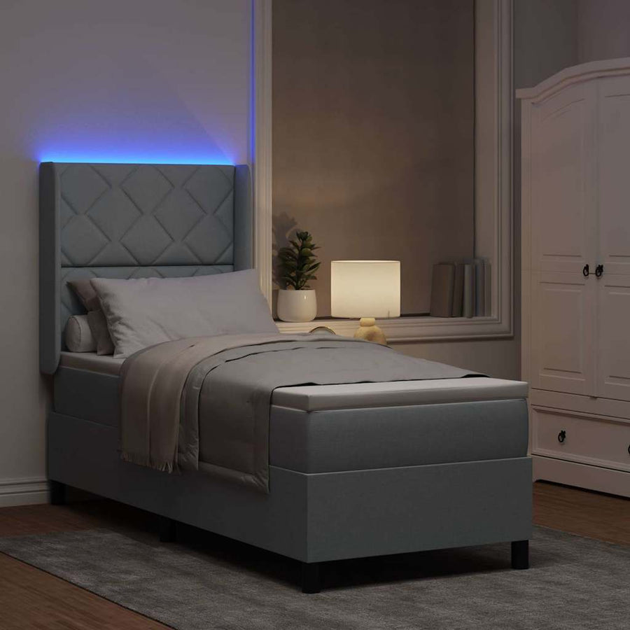 LED Box Spring Bed met hoofdeinde Lichtgrijs 90 x 190 cm Stof