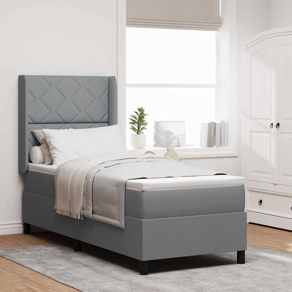 LED Box Spring Bed met hoofdeinde Lichtgrijs 90 x 190 cm Stof