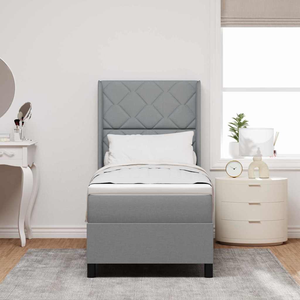 LED Box Spring Bed met hoofdeinde Lichtgrijs 90 x 190 cm Stof