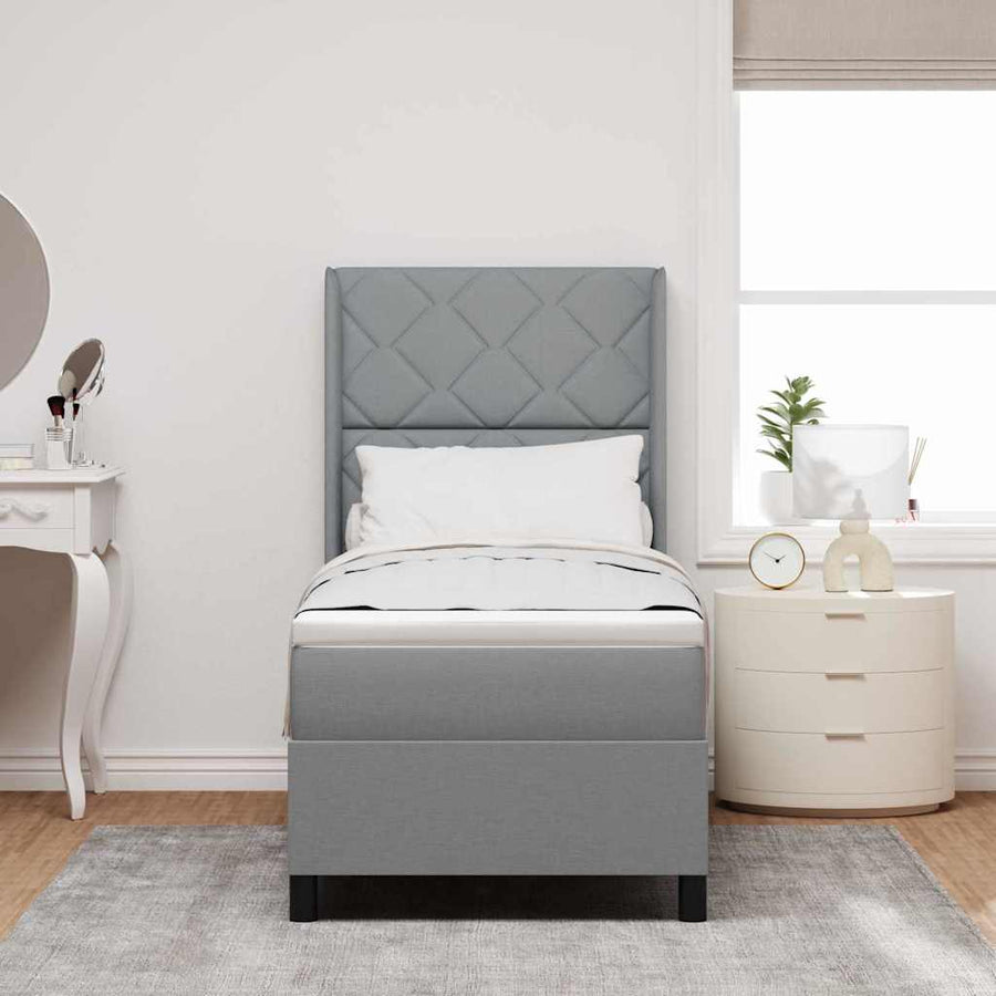 LED Box Spring Bed met hoofdeinde Lichtgrijs 90 x 190 cm Stof