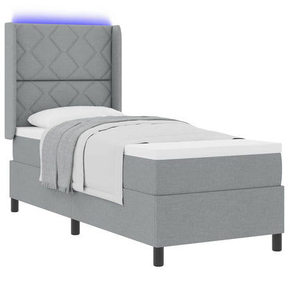 LED Box Spring Bed met hoofdeinde Lichtgrijs 90 x 190 cm Stof