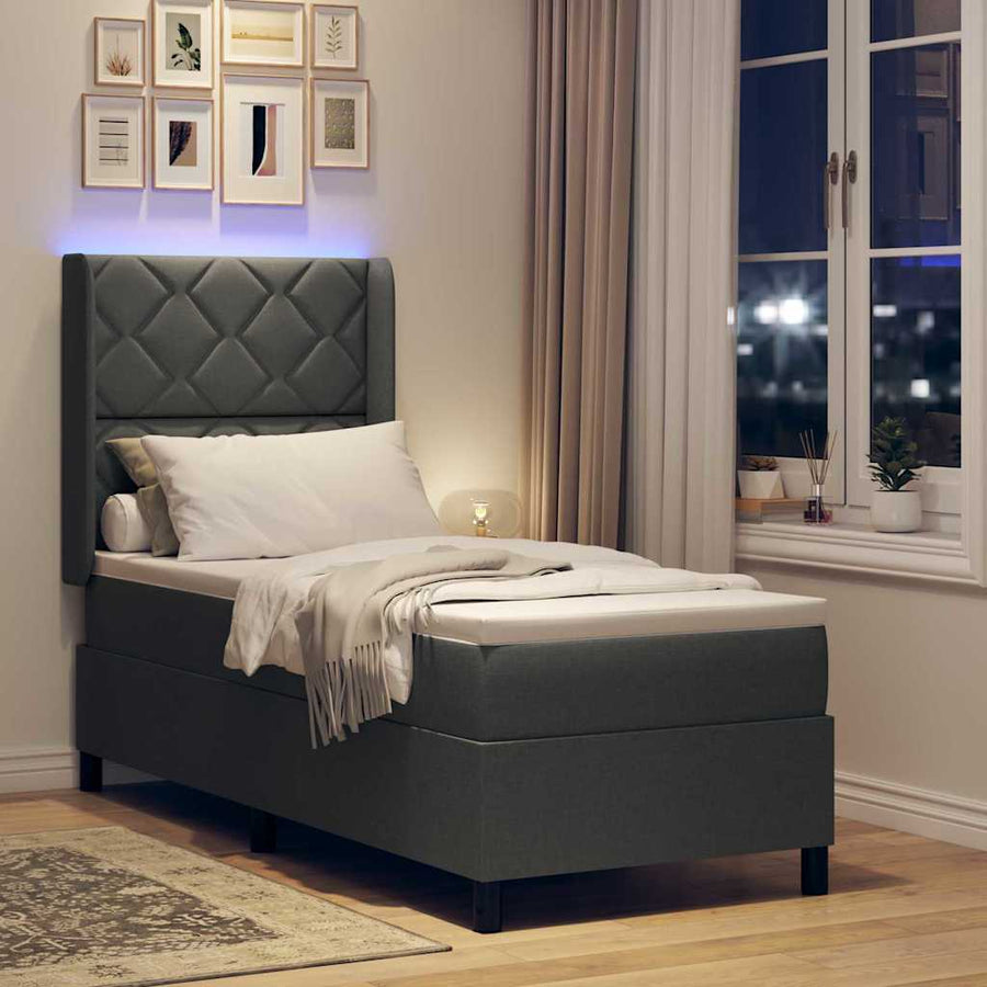 LED Box Spring Bed met hoofdeinde Donkergrijs 90 x 190 cm Stof