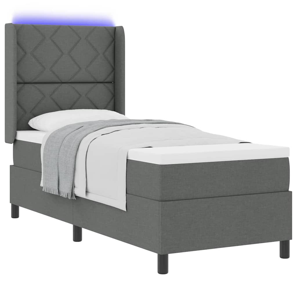 LED Box Spring Bed met hoofdeinde Donkergrijs 90 x 190 cm Stof