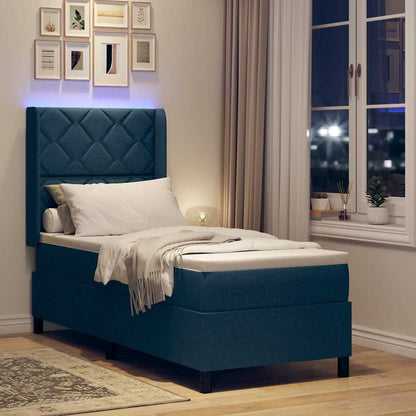 LED Box Spring Bed met hoofdeinde Blauw 90 x 190 cm Stof