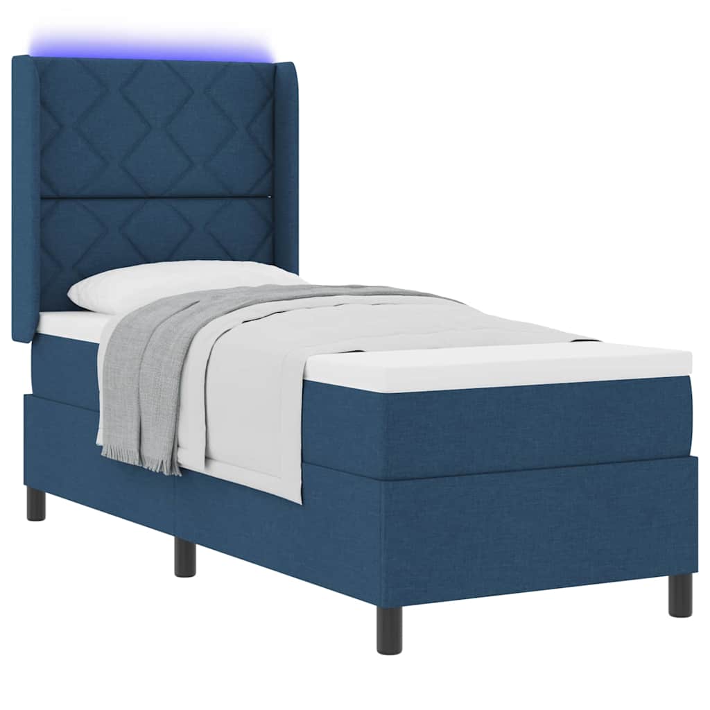 LED Box Spring Bed met hoofdeinde Blauw 90 x 190 cm Stof