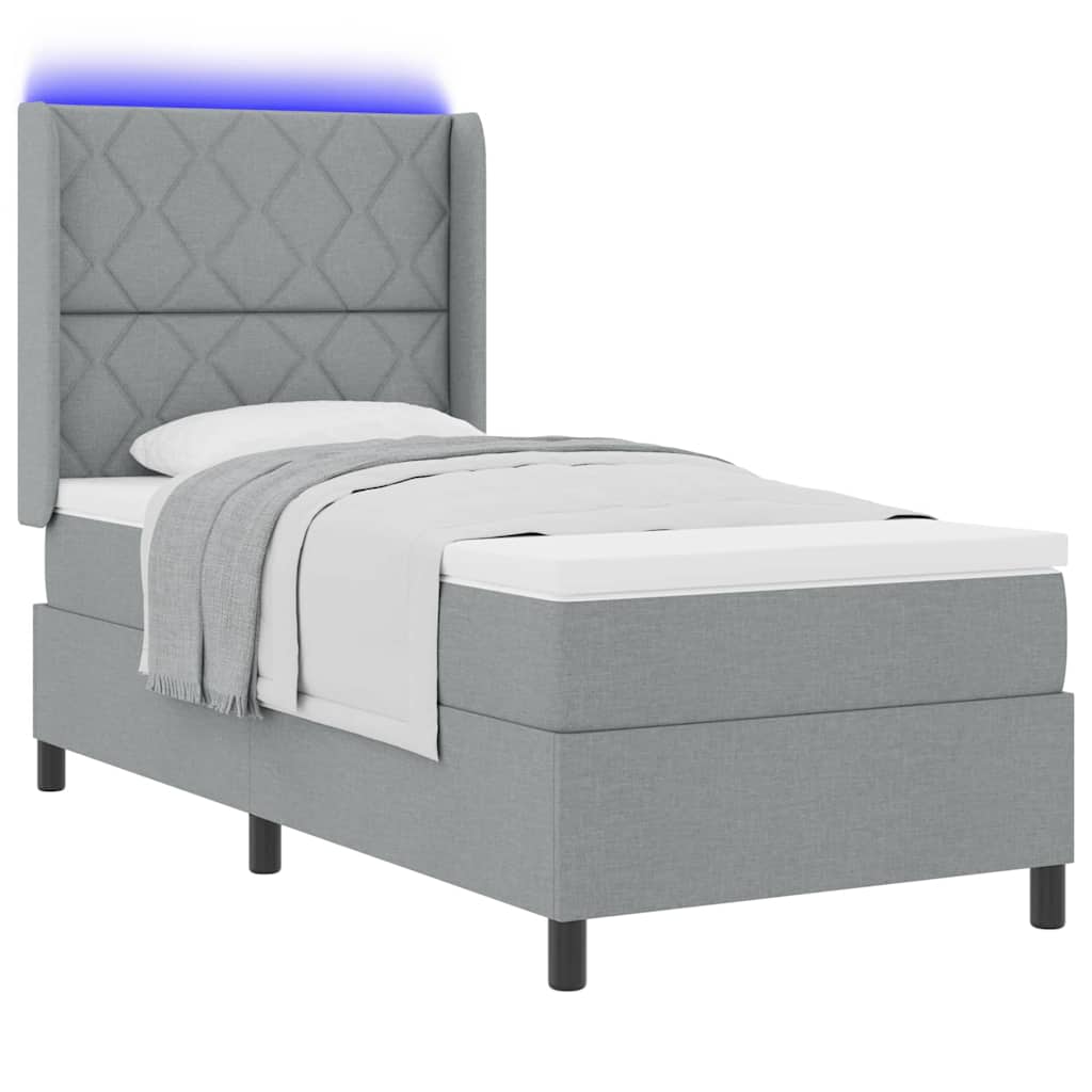 LED Box Spring Bed met hoofdeinde Lichtgrijs 90 x 200 cm Stof