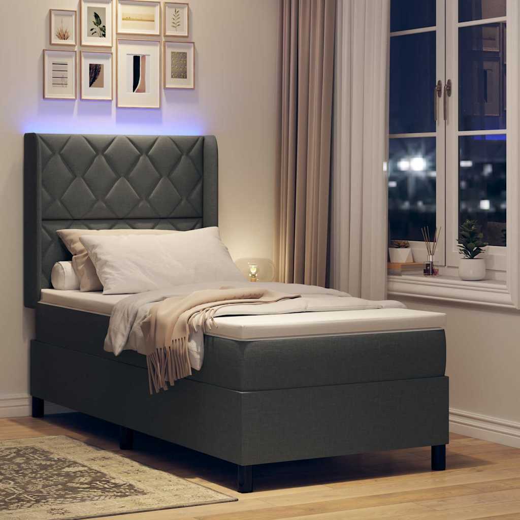 LED Box Spring Bed met hoofdeinde Donkergrijs 90 x 200 cm Stof