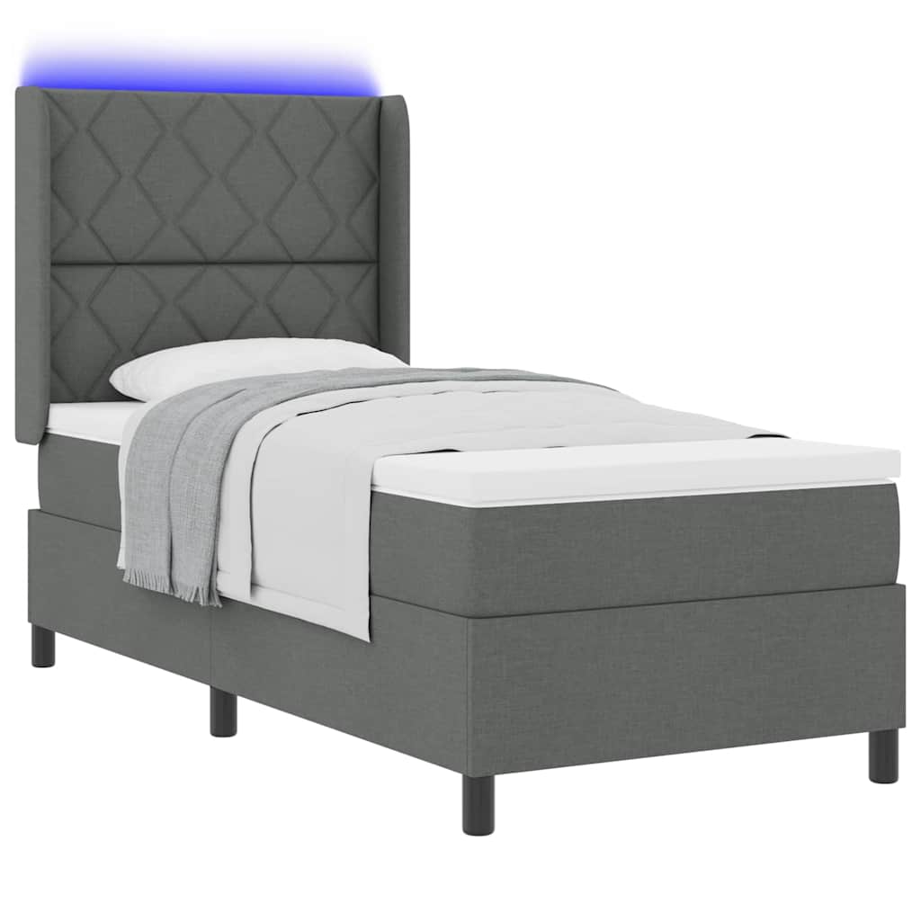 LED Box Spring Bed met hoofdeinde Donkergrijs 90 x 200 cm Stof