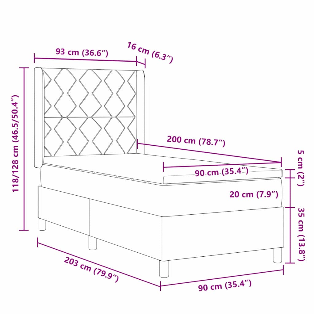 LED Box Spring Bed met hoofdeinde Donkergrijs 90 x 200 cm Stof