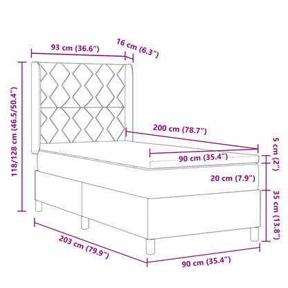 LED Box Spring Bed met hoofdeinde Donkergrijs 90 x 200 cm Stof