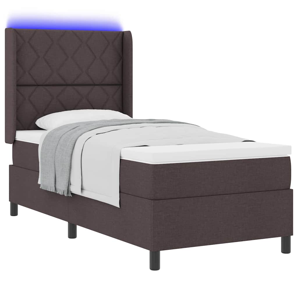 LED Box Spring Bed met hoofdeinde Donkerbruin 90 x 200 cm Stof