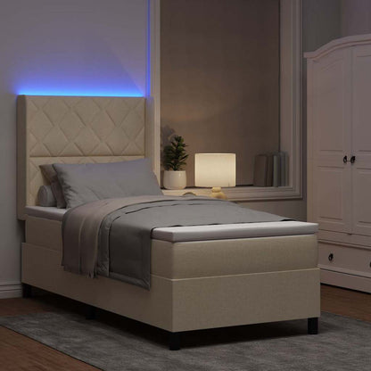 LED Box Spring Bed met hoofdeinde Crème 90 x 200 cm Stof