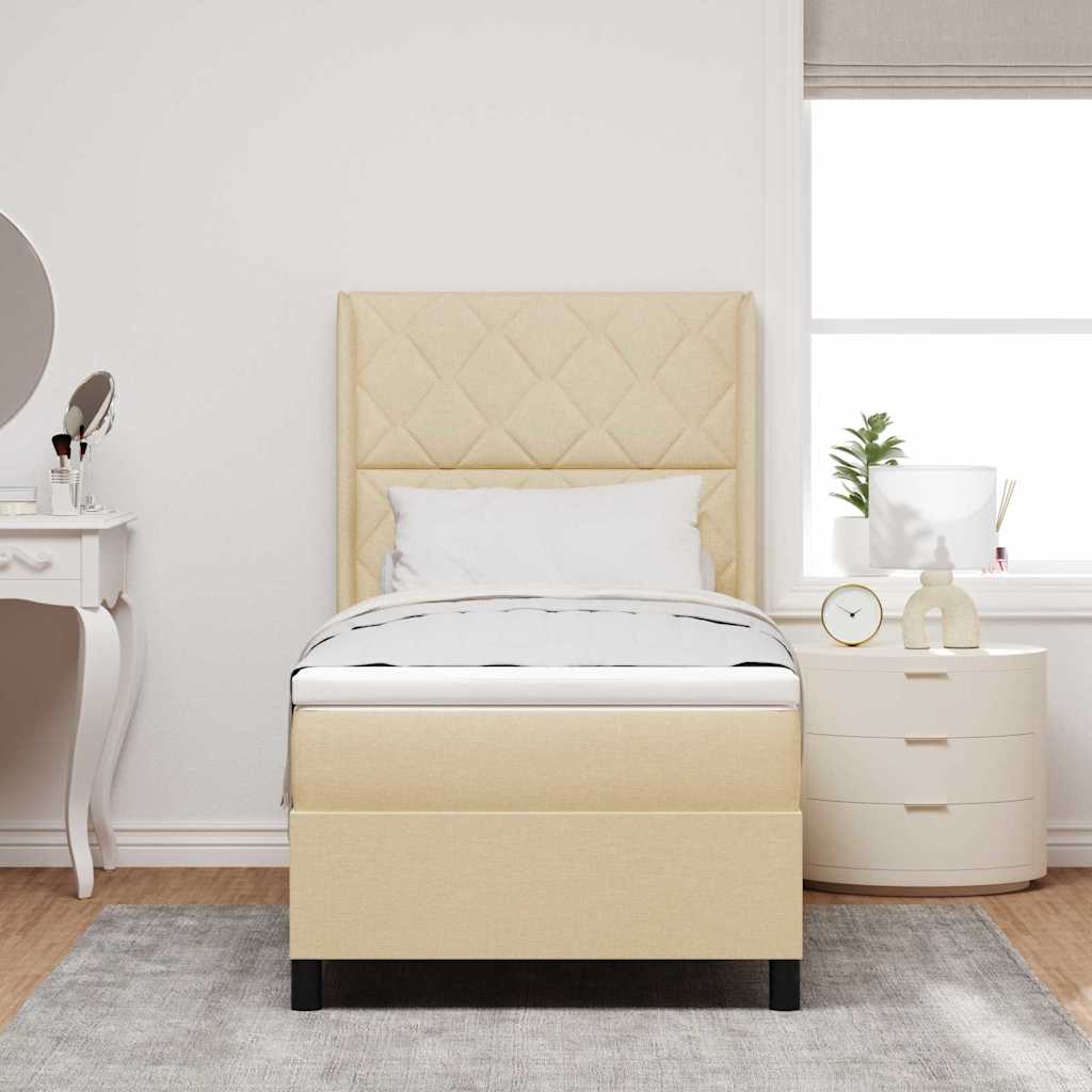 LED Box Spring Bed met hoofdeinde Crème 90 x 200 cm Stof