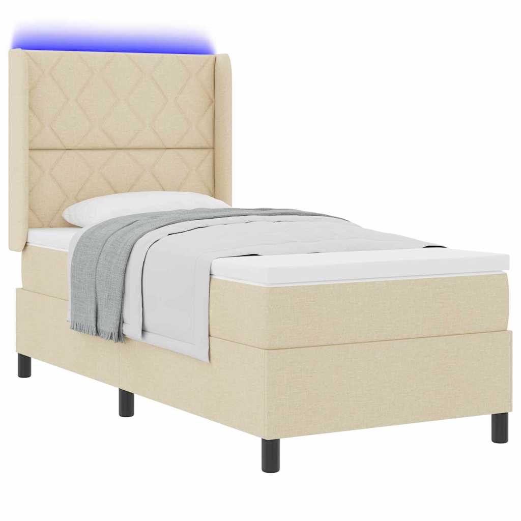LED Box Spring Bed met hoofdeinde Crème 90 x 200 cm Stof