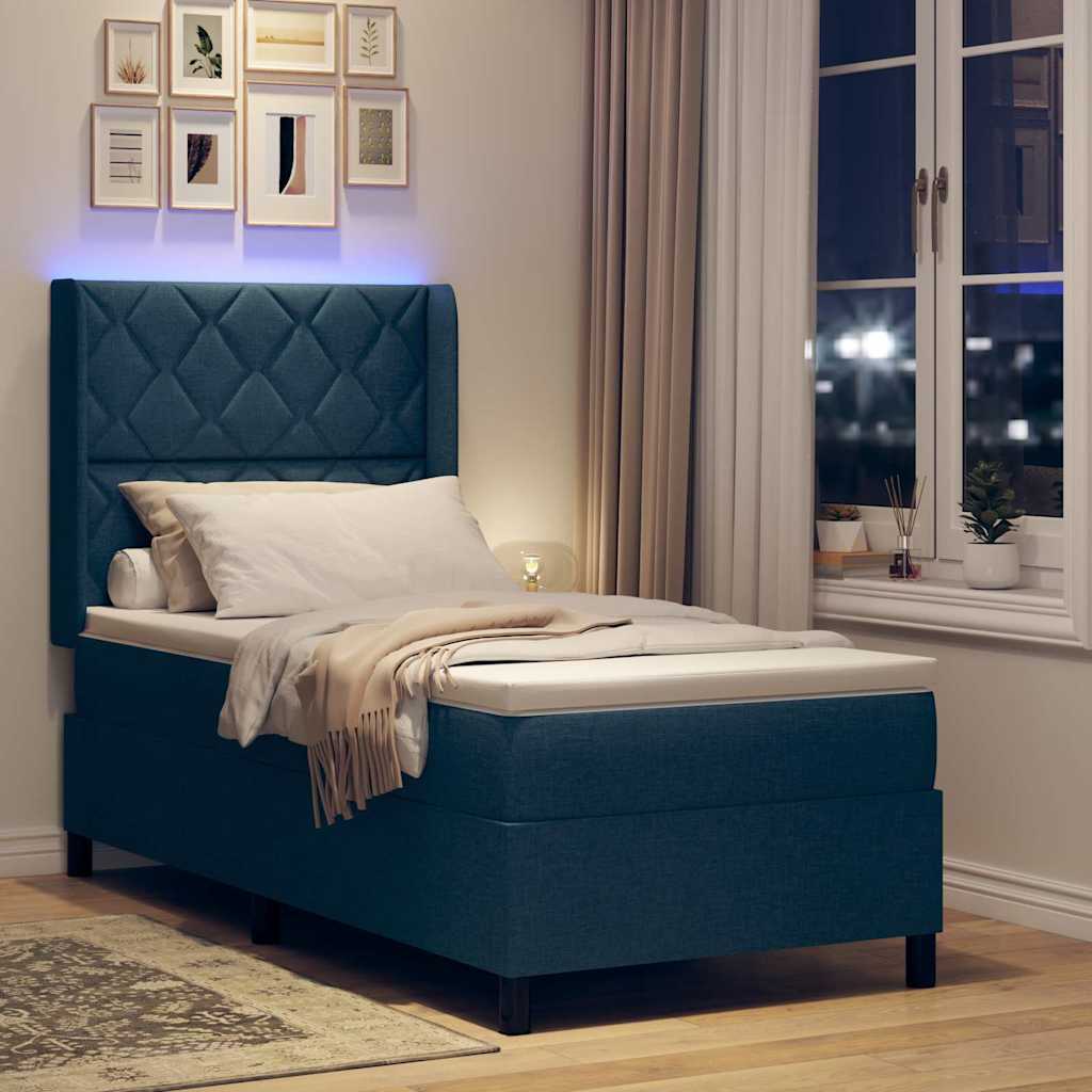 LED Box Spring Bed met hoofdeinde Blauw 90 x 200 cm Stof