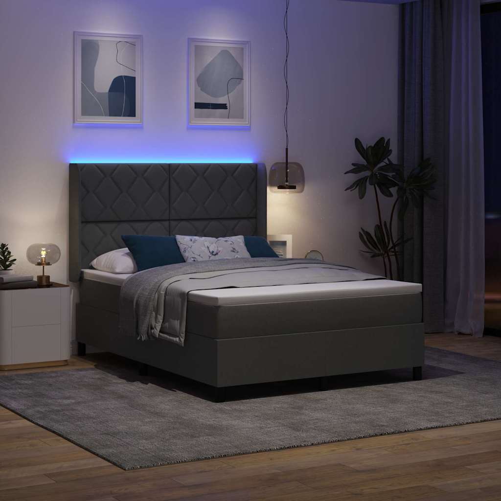 LED Box Spring Bed met hoofdeinde Donkergrijs 140 x 190 cm Stof